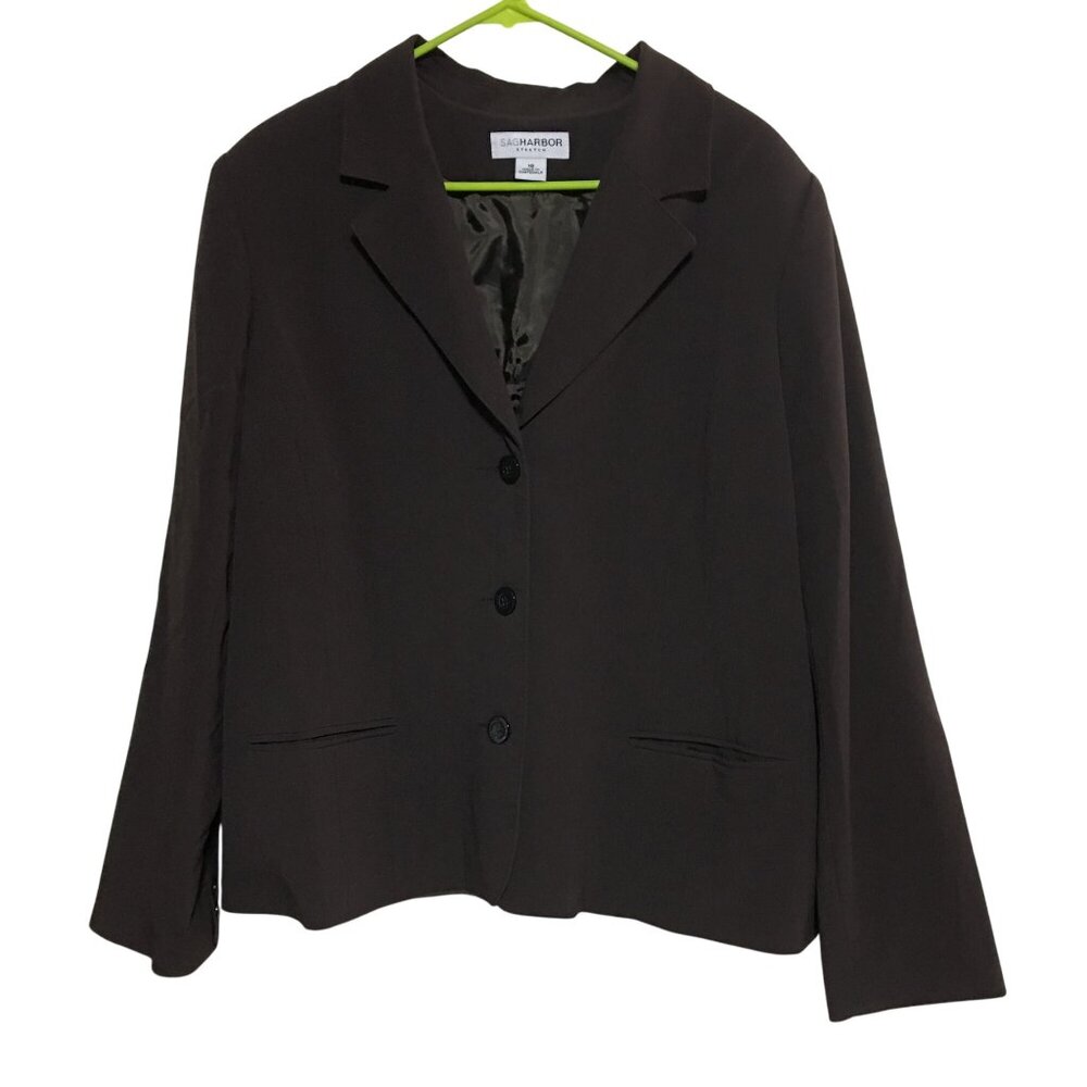 SAG HARBOR STRETCH BROWN 3 BUTTON BLAZER WOMENS SIZE 18